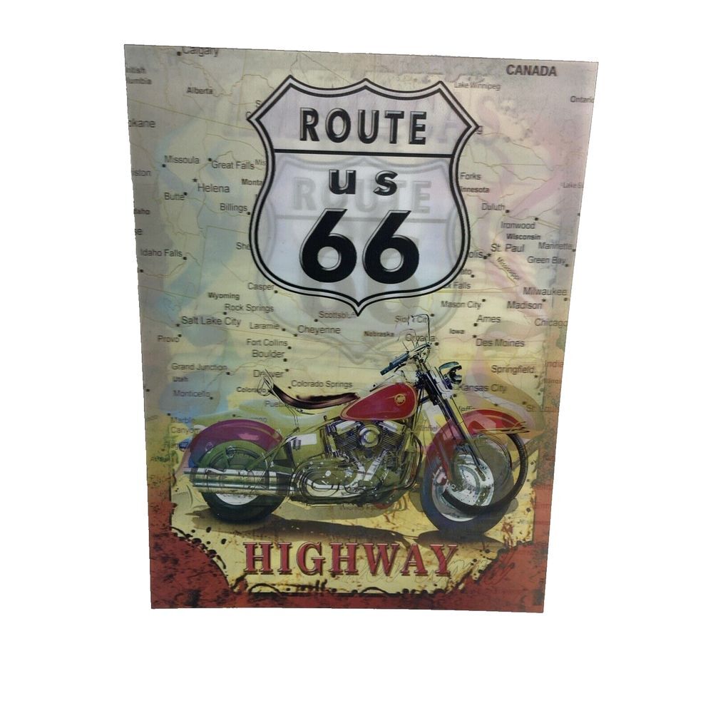 Motorcycle Route 66 Map Image Changing 3D Holographic Lenticular Poster